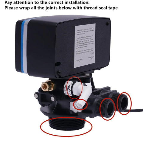 110V 12 Day Time Clock Control Valve With 3W Timer Backwash Head installation guide with highlighted joint points