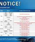 Compatibility chart for multiple car models by Buick, Cadillac, Chevy, Oldsmobile, Pontiac, Saturn, showing drivetrain types.