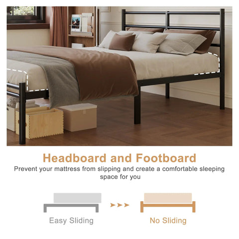 Heavy Hitter Twin XL Bed Frame With Sleek Round Headboard And Footboard Built Like Iron For Unshakable Stability showing headboard and footboard.