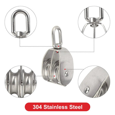 M50 Double Pulley Snatch Block With Swivel Hook For Lifting Crane Tough As Nails Heavy Duty Rigging In 304 Stainless Steel Corrosion Resistant Indoor Outdoor Use For Year Round Performance, 304 stainless steel double sheave