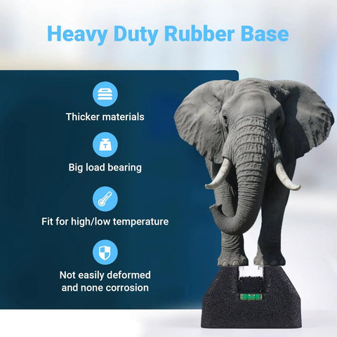 Heavy Duty Anti Vibration Floor Mounting Base Kit For Mini Split Air Conditioning Systems And Condensers Rubber Pads Support Up To 1000lbs with elephant on pad demonstrating strength and material features