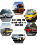 Collage of vehicles including a sedan, truck, taxi, semi, dump truck, and jeep with "Suitable for most vehicle models" text.
