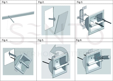 Installation steps for Recessed Brushed Nickel Toilet Paper Holder, Wall Mounted Heavy Duty Metal Roll Holder With Rear Mounting Bracket.