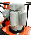 Heavy Duty 150 Ton Industrial Electric Shop Press featuring dual hydraulic cylinders and integrated air pump close-up view.