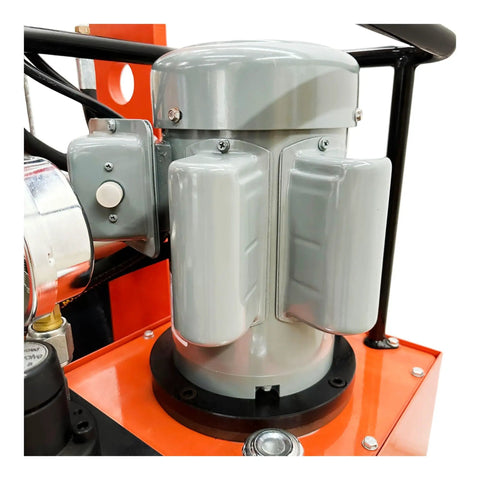 Heavy Duty 150 Ton Industrial Electric Shop Press featuring dual hydraulic cylinders and integrated air pump close-up view.