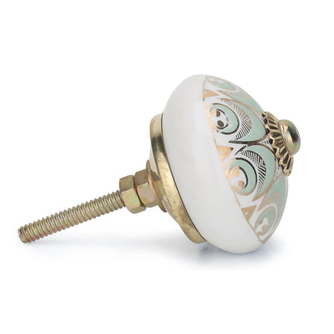 Killer Vintage Ceramic Dresser Knobs Pack Of 6 Assorted Green Drawer Pulls With Hand Painted Floral Designs And Gold Accents For Kitchen Cabinets Bedroom Decor Vibes side view of a ceramic knob with gold accents