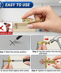 Heavy Duty Self Drilling Drywall Anchors And Screws Kit 200 Pieces No Drill Needed With 66 Lbs Max Support For Quick Rock Solid Wall Mounts In Home Or Office, gold anchor and screw install steps