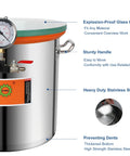 BACOENG 5-Gallon stainless steel vacuum chamber with tempered glass lid and gauge, front view