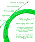 No Sweat 33 Foot Fish Tape Cable Puller Kit featuring bright green semi-rigid PET rods for efficient wire routing.