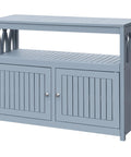 Two Tier Outdoor Storage Cabinet In Acacia Wood With Two Magnetic Doors And A Third Tier Storage Box Built Tough For Outdoor Use Great For Garden Patio Picnic Buffet TV Stand Or Bar Table In Grey front view