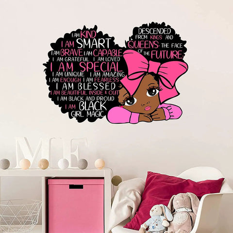 Black Girl Magic Wall Decal I Am Special Inspirational Quote for Kids Room Pink Motivational Sticker on bedroom wall