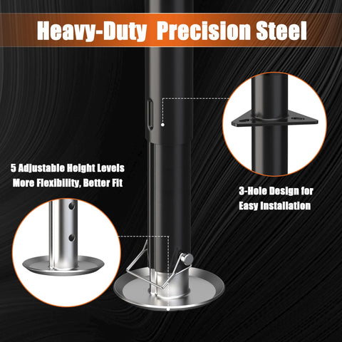 A-frame trailer jack, front view, 5000 lb capacity with 30-in lift and adjustable drop leg.