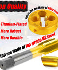 M10 X 1.25 Tap And Die Set Right Hand With M2 HSS Machine Thread Tap And Round Die, titanium plated, visible front view.