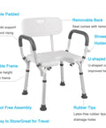 Heavy Duty Shower Chair With Back And Arms 300 Lb Capacity Padded Bath Seat With Handles And Cutout For Seniors