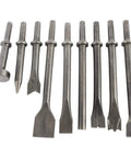 Nine Piece Pneumatic Air Hammer Chisel Set With Heat Treated Carbon Steel Bits For Tile Masonry Concrete Brick Stone Work Includes