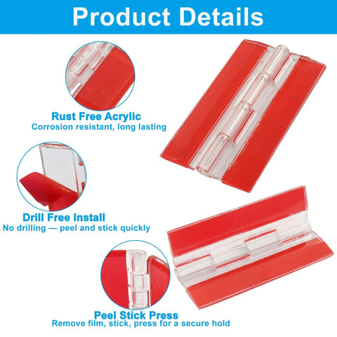 Heavy Duty Clear Plastic Hinges 65X40Mm 4 Pack Impact Resistant Acrylic Pivot Hardware For Diy Creations close-up image showing rust-free acrylic material and installation details.