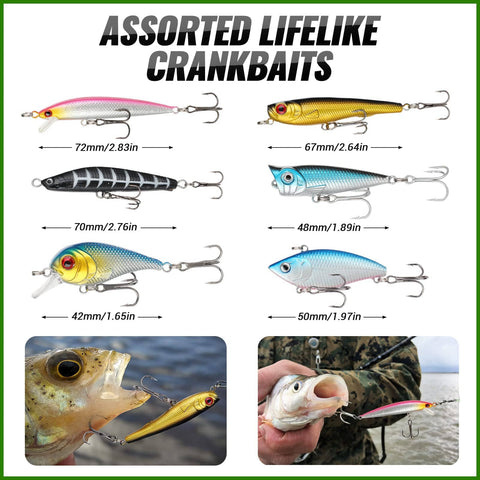 All In One Pro Grade Fishing Lures Kit With Crankbaits, Spinnerbaits, Plastic Worms, Jigs, Topwater Lures, Tackle Box, assorted crankbaits