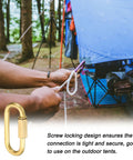 Person using Heavy Hitting 4mm Copper Chain Quick Links, 2 Pack Screw Locking Connectors And Oval Snap Rings for tent setup.