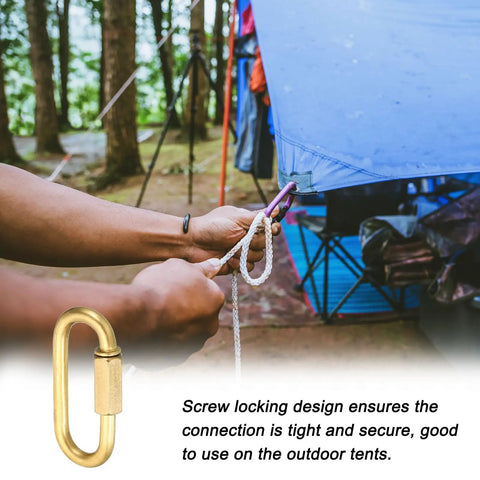 Person using Heavy Hitting 4mm Copper Chain Quick Links, 2 Pack Screw Locking Connectors And Oval Snap Rings for tent setup.