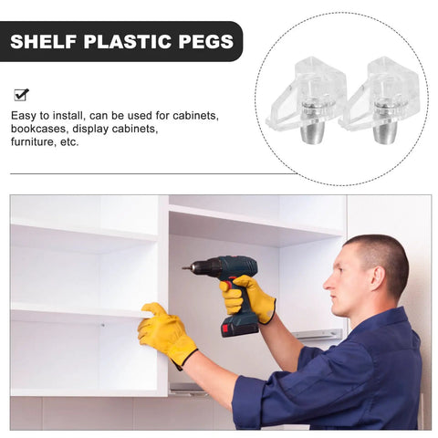 Plastic Cabinet Shelf Pegs 100 Pack For Wooden Cabinets And Wardrobes Easy Install No Fuss Shelf Pins shown with installation