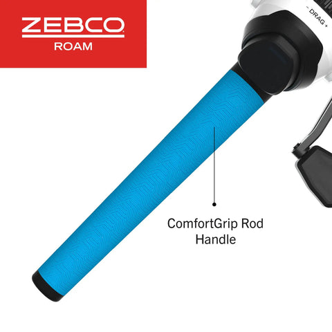 Close-up of the blue ComfortGrip handle on the Roam Spincast Reel And Fishing Rod Combo With A 6 Foot Fiberglass Rod.