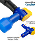 Replacement Bite Valve Mouthpieces 4 Pack With Shutoff Valve And Tube O Ring For Hydration Bladders Fits CamelBak And Most Brands blue plastic valve close-up