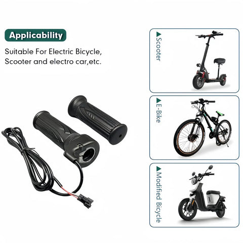 Full Twist Throttle For 12V-72V Ebikes And Scooters 3 Pin SM Connector 71 Inch Wire Right Hand Grip, black grips with wire