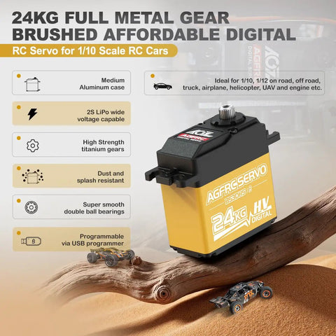 Beefy 24Kg Digital High Torque Programmable Metal Gear Steering Servo for 1/10 RC cars with aluminum housing and 180-degree swing