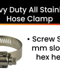 Hose clamp, all stainless steel with 8 mm slotted hex head, side view