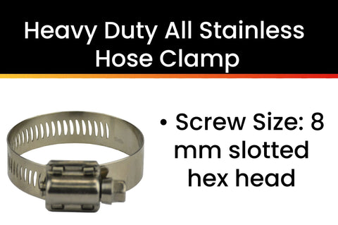 Hose clamp, all stainless steel with 8 mm slotted hex head, side view
