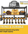 Heavy Duty Wall Mounted Power Tool Organizer For Garage And Workshop, Metal Storage Rack with 150 lb capacity shown