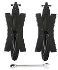 Two Pack Tandem Wheel Chock Stabilizers With Scissor Locking Design Expand From Three Point Five Inches To Twelve Inches