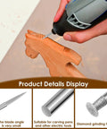 Close-up of 24 Piece Wood Carving Drill Bits Set For Rotary Tools Engraving Kit with 3mm Shank Pro Grade Corundum Bits in use