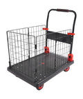 Heavy Duty Folding Hand Truck With Removable Wire Cage And Smooth Roll Wheels For Moving Furniture Groceries Or Pets Straight Up Multipurpose Cargo Dolly No Sweat Loading Heavy Gear Daily with black and red design.