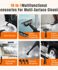 14 In 1 multifunctional accessories for multi-surface cleaning, including bent and extended nozzles for Top Shelf Handheld Steam Cleaner For Complete Home Care.
