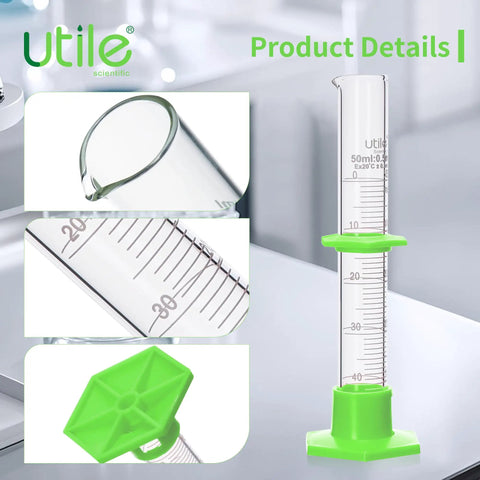 Pro Grade Glass Graduated Cylinder Set With 10ml 25ml 50ml And 100ml Sizes Plus Cylinder Brush, 3.3 Borosilicate Glass With Hex Base