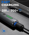 Charging cable connected to Mini Electric Screwdriver Set 140-In-1 for DIY Pros, cordless kit with LED indicator lights.