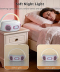 All In One Portable Boombox CD Player With Bluetooth on a bedside table next to a sleeping person.