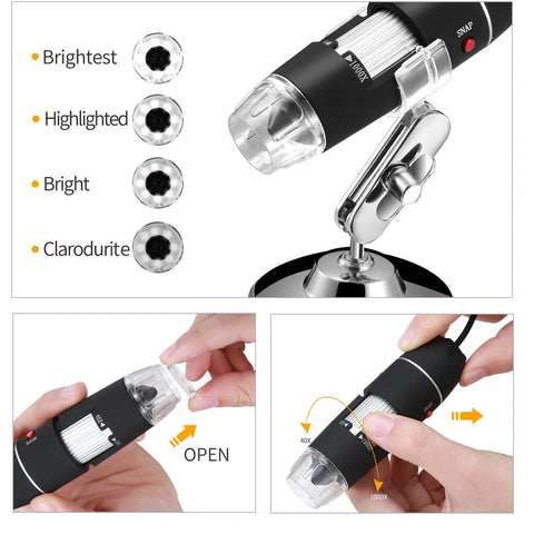 40-1000X USB Microscope With Portable Carrying Case For Kids And Adults, Perfect For Coins, Circuit Boards, Stamps, Skin, Hair, Jewelry And Insects, Type C And Micro USB OTG Compatible, Great For DIY Projects And Education, An Awesome Learning Tool.