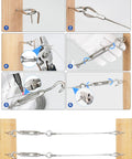 Installation steps for Fifty Feet Of One Sixteenth Inch Vinyl Coated Stainless Steel Wire Rope Kit With M5 Turnbuckle Tensioner