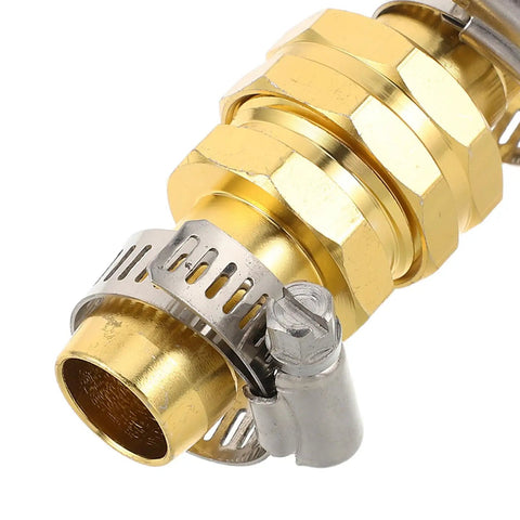 Kick Start Your Yard Work With This Awesome 4 Set Garden Hose Repair Connector Kit Featuring Snappy Clamps For Fast 5/8 Inch And 3/4 Inch Fittings To Fix Leaks Easy And Make Outdoor Watering A Total Breeze Today. gold aluminum hose repair connector with clamp for 5/8 and 3/4 inch fittings
