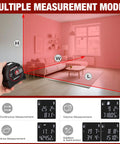 2-in-1 Laser Tape Measure With 215 Ft Laser Distance Meter And 16 Ft Manual Tape For Quick Long Range And Precise Short Range Readings, Durable Handheld Tool For Builders And DIYers; room modes