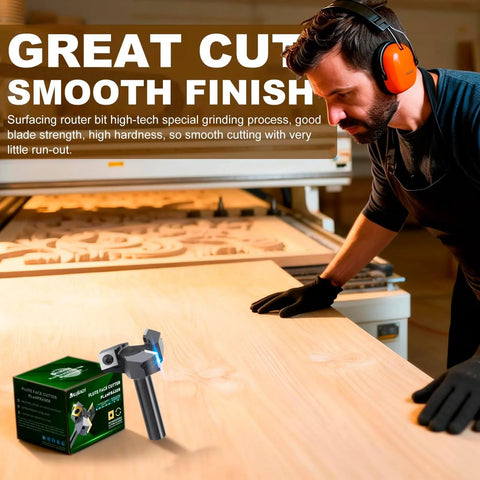 Man using Slab Flattening Router Bit With 1/2 Inch Shank, 2 Inch Cutting Diameter, Three Wings For Spoilboard Surfacing