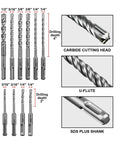SALI 10-piece SDS-Plus hammer drill bit set with carbide heads and U-flute; six 6-inch and four 4-inch bits for concrete.