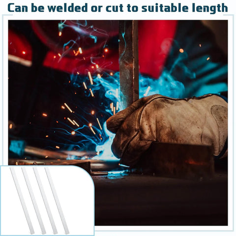 Welder working with Four Piece Pack Of 304 Stainless Steel Flat Bar Rectangular Bars, 0.125 Inch Thick, 0.78 Inch Wide, 12 Inch Long, Ideal for Kitchen DIY Crafts and Metalworking for DIYers, MorningRo in focus with sparks visible