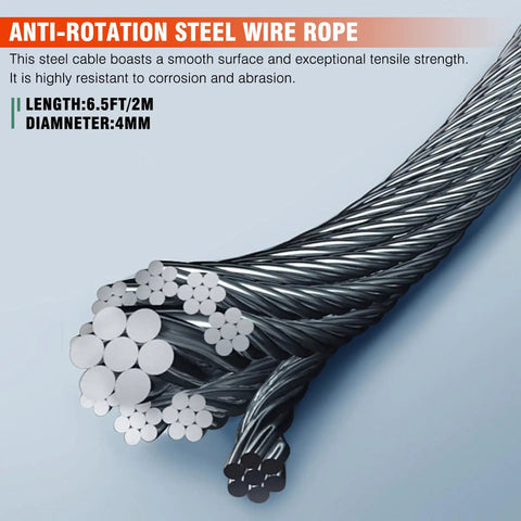Anti-Rotation Steel Wire Rope 6.5ft 2m diameter 4mm with smooth surface for durability used in heavy-duty applications.