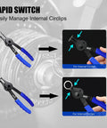 14 Piece Snap Ring Pliers Set With Internal And External Retaining Rings Pliers Including 45 Degree And 90 Degree Bent And Straight Tips Plus Hook And Pick Tools Heavy Duty Removal Kit With Storage Case And Gloves shown managing internal circlips