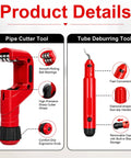 Heavy Duty 4 Piece Pipe And Tubing Cutter Set With Deburring Tool And Reamer For Pros Includes pipe cutter with ball bearings and deburring tool