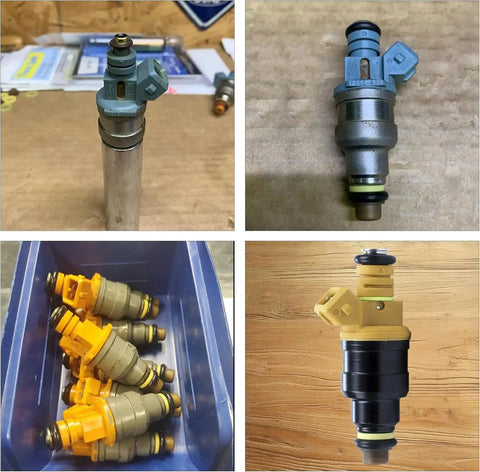 Various fuel injectors for Ford Lincoln Mercury vehicles, part of Fuel Injector Seal Kit For Ford Lincoln Mercury Vehicles 4.6L 5.0L 5.4L 5.8L DIY Friendly Rebuild Kit With Seals Pintle Caps And Filters For F150 F250 F350 E150 E250 E350 V8 Engines