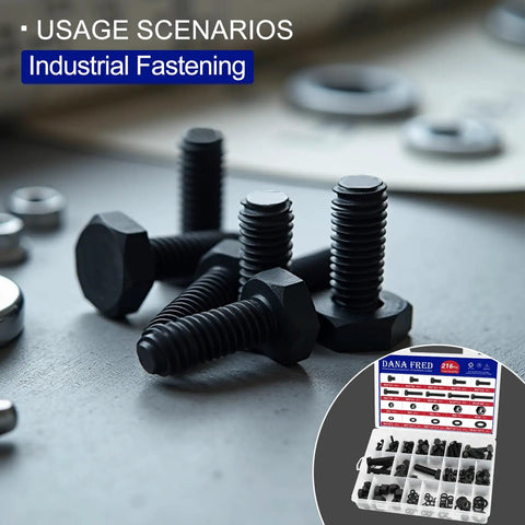 Black Nylon Hex Bolt Nut Washer Kit For Electronics DIY Tinker Friendly 216pcs M4 To M10 Hex Nuts Washers displayed on a table.